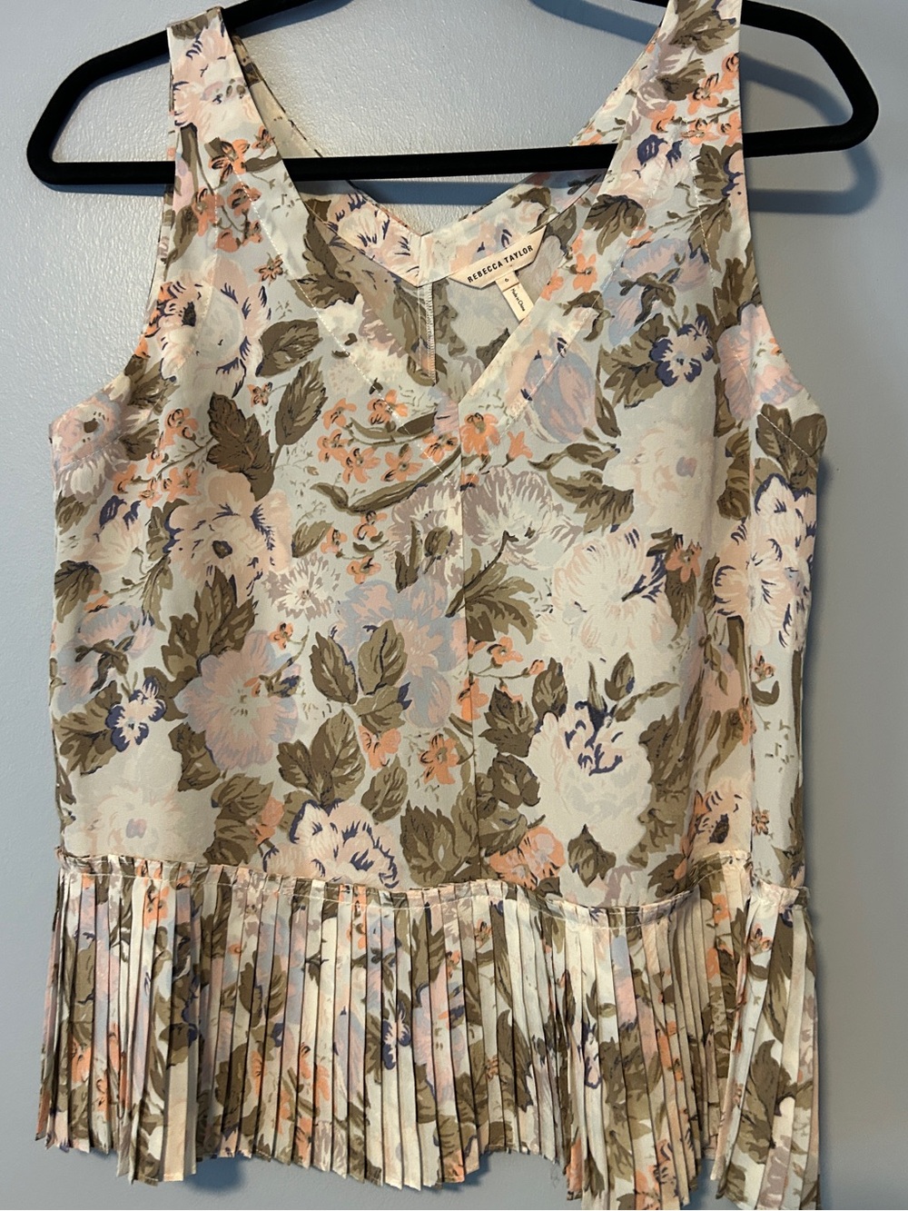 Rebecca Taylor Cream Floral Pleated-Hem Tank 6